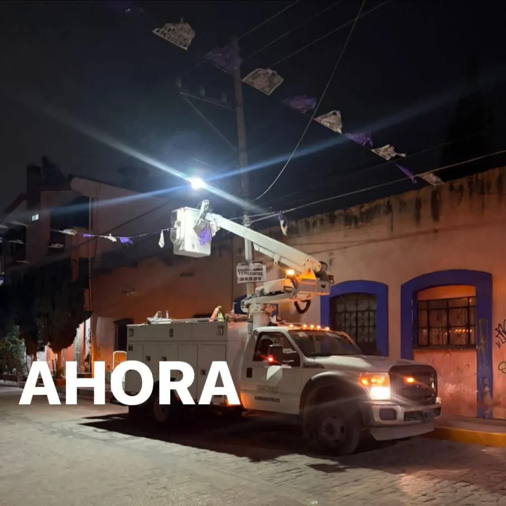 En Amozoc colocan luminarias nuevas y reparan otras para brindar mayor seguridad