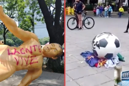 Presuntos integrantes de la CNTE derriban estatuas de futbolistas en Paseo de la Reforma