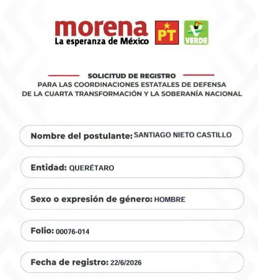 Santiago Nieto da el primer paso rumbo a la gobernatura de Querétaro; formaliza su registro en Morena