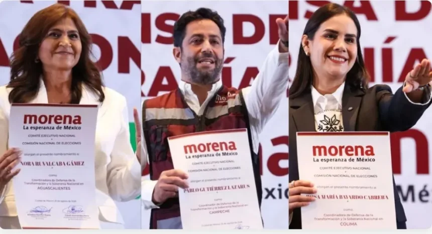 Morena define a sus coordinadores para 2027 en Aguascalientes, Campeche y Colima